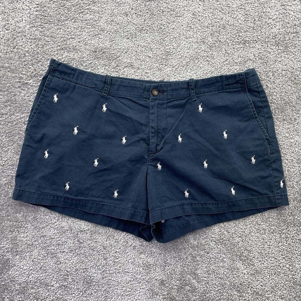Polo Ralph Lauren Shorts Women 12 Blue 3.5" Chino All Over Pony Logo Embroidery
